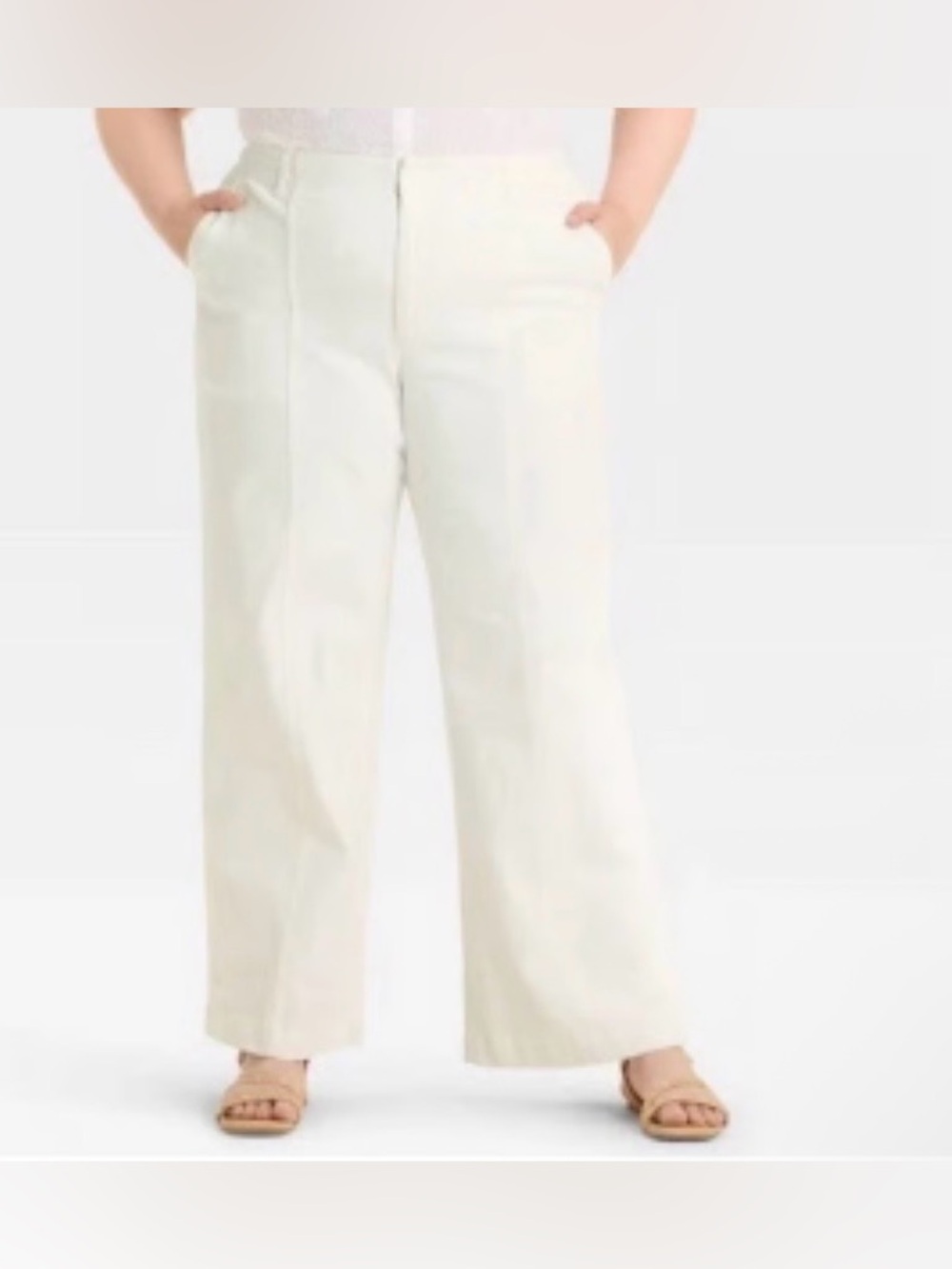 Universal Thread White Straight Leg Pants Size 14 NWT Stretch High Rise Classic - Picture 2 of 8